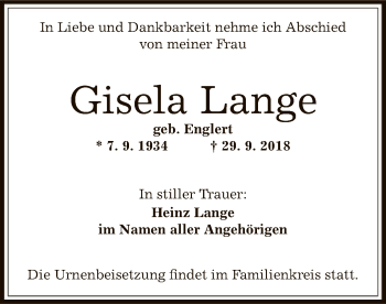 Traueranzeige von Gisela Lange von Offenbach