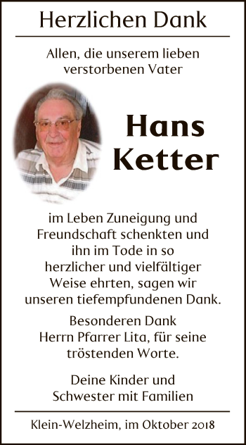 Traueranzeige von Hans Ketter von Offenbach