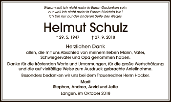 Traueranzeige von Helmut Schulz von Offenbach