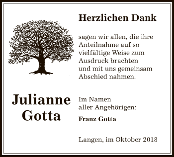 Traueranzeige von Julianne Gotta von Offenbach