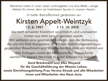 Traueranzeige von Kirsten Appelt-Weintzyk von Offenbach