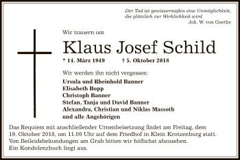 Traueranzeige von Klaus Josef Schild von Offenbach