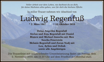 Traueranzeige von Ludwig Regenfuß von Offenbach