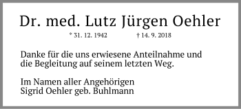 Traueranzeige von Lutz Jürgen Oehler von Offenbach