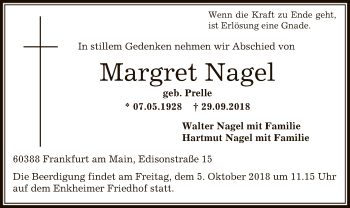 Traueranzeige von Margret Nagel von Offenbach