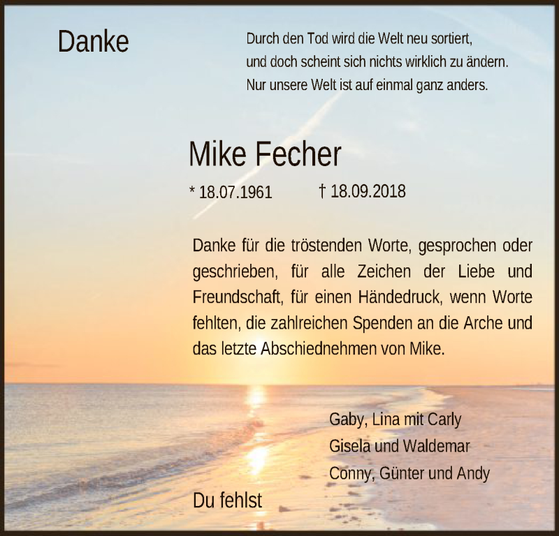  Traueranzeige für Mike Fecher vom 24.10.2018 aus Offenbach