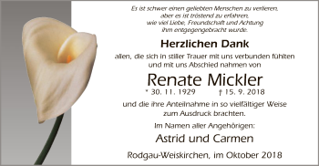 Traueranzeige von Renate Mickler von Offenbach