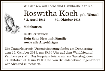 Traueranzeige von Roswitha Koch von Offenbach