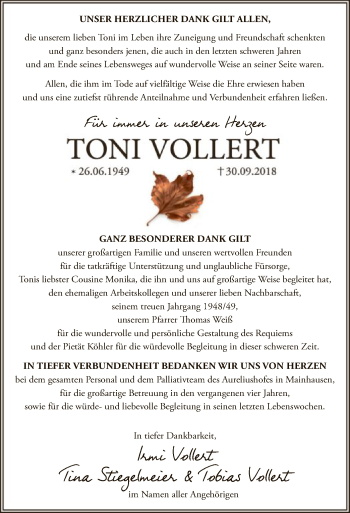 Traueranzeige von Toni Vollert von Offenbach