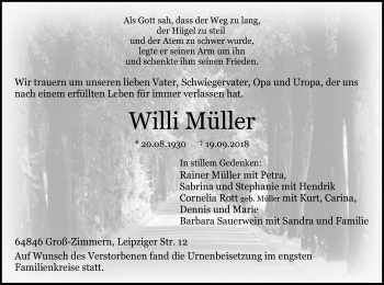 Traueranzeige von Willi Müller von Offenbach