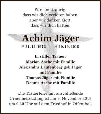 Traueranzeige von Achim Jäger von Offenbach