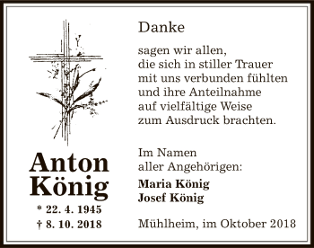 Traueranzeige von Anton König von Offenbach