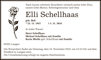 Traueranzeige von Elli Schellhaas von Offenbach