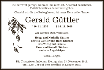 Traueranzeige von Gerald Güttler von Offenbach