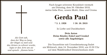 Traueranzeige von Gerda Paul von Offenbach