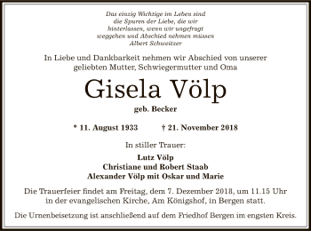 Traueranzeige von Gisela Völp von Offenbach