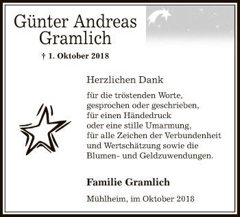 Traueranzeige von Günter Andreas Gramlich von Offenbach