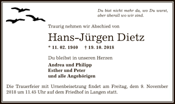 Traueranzeige von Hans-Jürgen Dietz von Offenbach