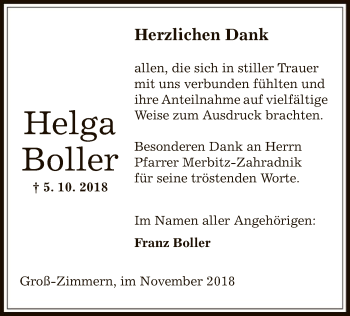 Traueranzeige von Helga Boller von Offenbach