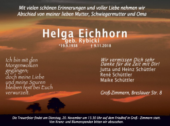 Traueranzeige von Helga Eichhorn von Offenbach