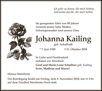 Traueranzeige von Johanna Kailing von Offenbach