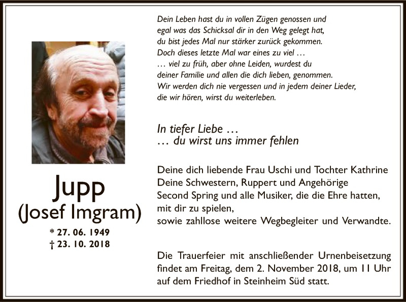  Traueranzeige für Josef Imgram vom 01.11.2018 aus Offenbach