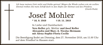 Traueranzeige von Josef Mohler von Offenbach