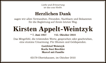 Traueranzeige von Kirsten Appelt-Weintzyk von Offenbach