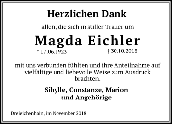 Traueranzeige von Magda Eichler von Offenbach