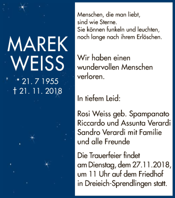 Traueranzeige von Marek Weiss von Offenbach