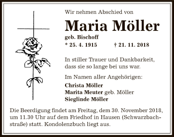 Traueranzeige von Maria Möller von Offenbach