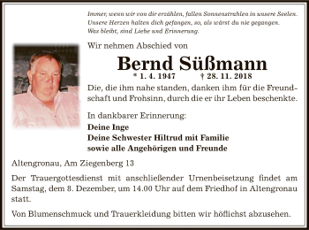 Traueranzeige von Bernd Süßmann von Offenbach