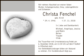 Traueranzeige von Christa Fenchel von Offenbach