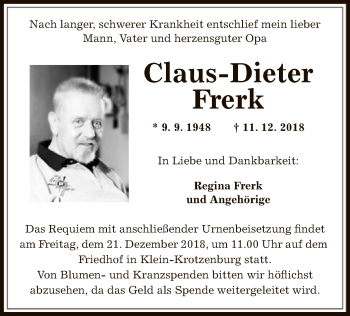 Traueranzeige von Claus-Dieter Frerk von Offenbach