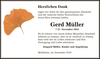 Traueranzeige von Gerd Müller von Offenbach