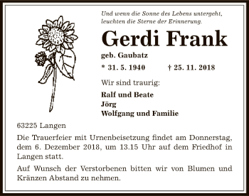 Traueranzeige von Gerdi Frank von Offenbach