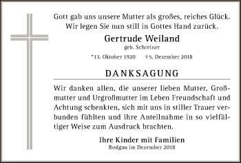 Traueranzeige von Gertrude Weiland von Offenbach