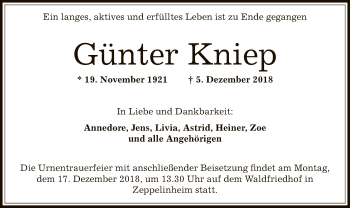 Traueranzeige von Günter Kniep von Offenbach