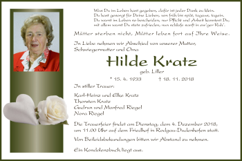 Traueranzeige von Hilde Kratz von Offenbach