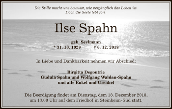 Traueranzeige von Ilse Spahn von Offenbach