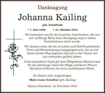 Traueranzeige von Johanna Kailing von Offenbach