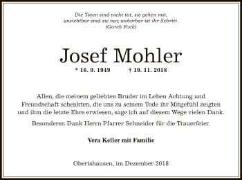 Traueranzeige von Josef Mohler von Offenbach