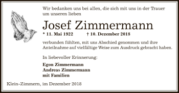 Traueranzeige von Josef Zimmermann von Offenbach