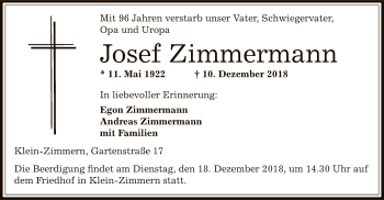 Traueranzeige von Josef Zimmermann von Offenbach