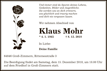 Traueranzeige von Klaus Mohr von Offenbach