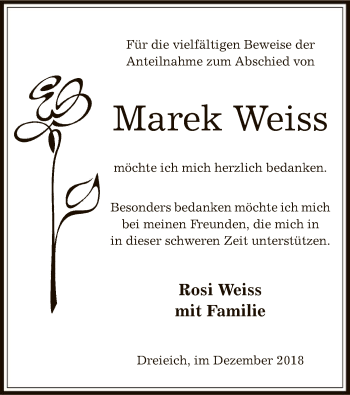 Traueranzeige von Marek Weiss von Offenbach