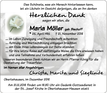 Traueranzeige von Maria Möller von Offenbach