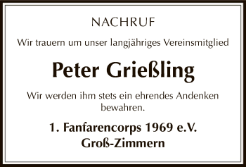 Traueranzeige von Peter Grießling von Offenbach