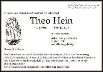 Traueranzeige von Theo Hein von Offenbach