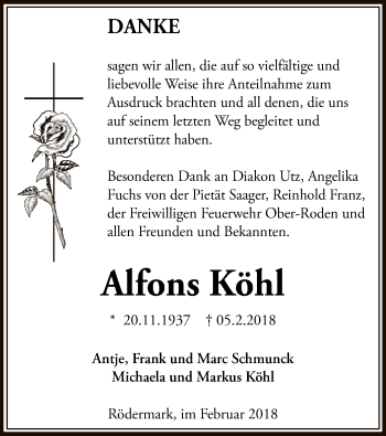 Traueranzeige von Alfons Köhl von Offenbach